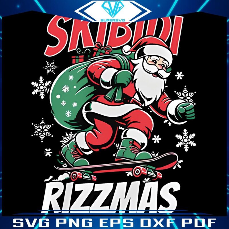 Santa Skating Fun Skibidi Rizzmas Christmas PNG