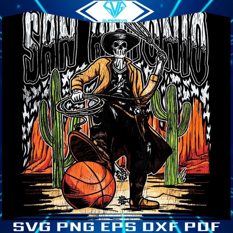 Spurs Skeleton Cowboy Basketball Art in PNG Format