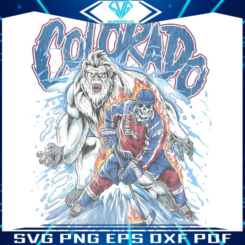 Yeti Skeleton Hockey Player in Colorado Avalanche PNG