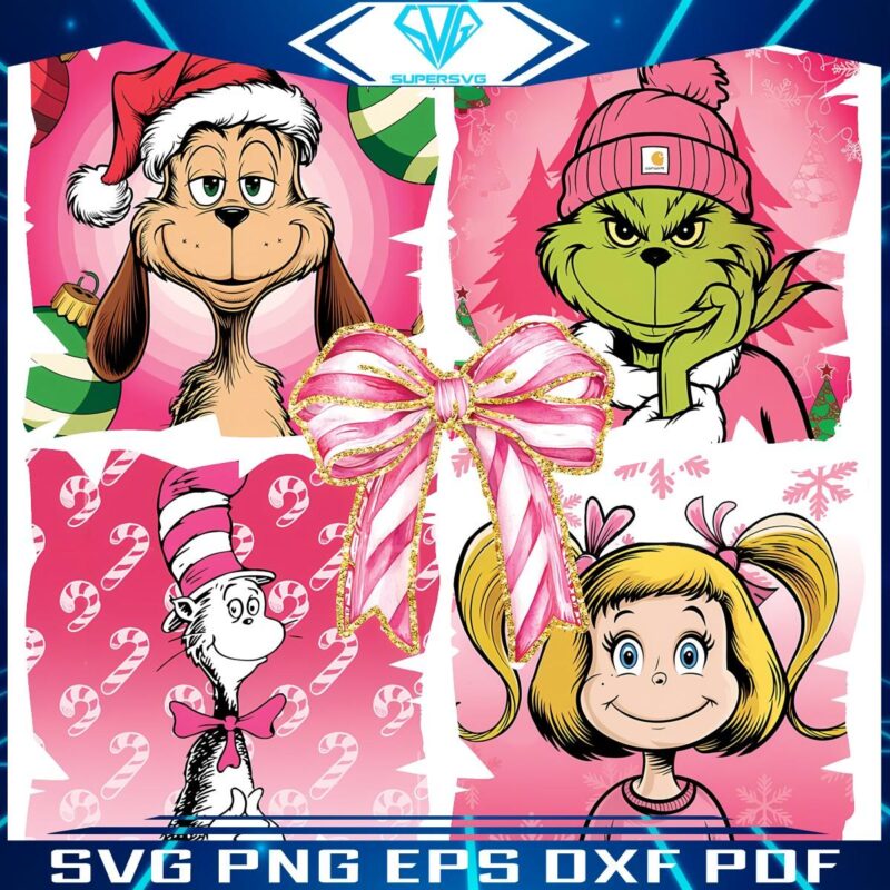 Pink Grinch Christmas Coquette Glitter PNG