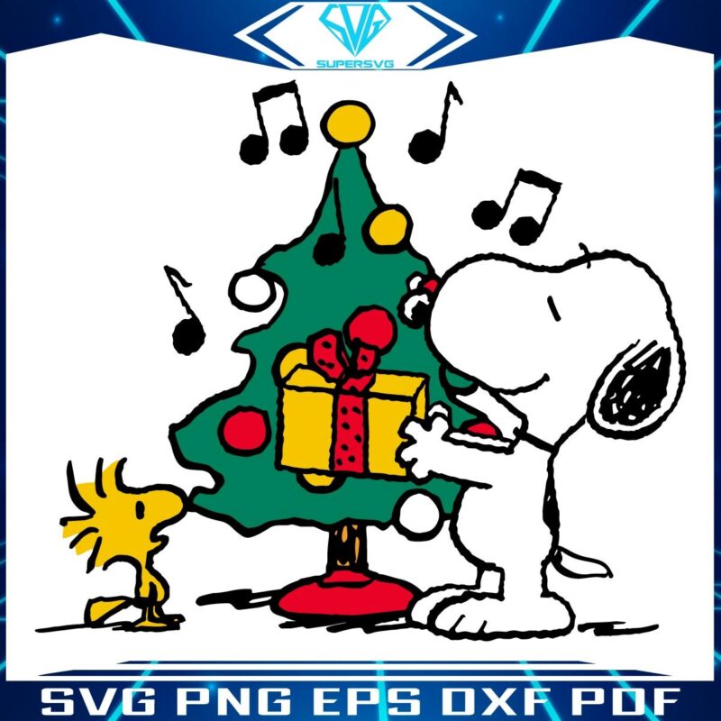 Snoopy Woodstocks Merry Christmas Tree in SVG Format