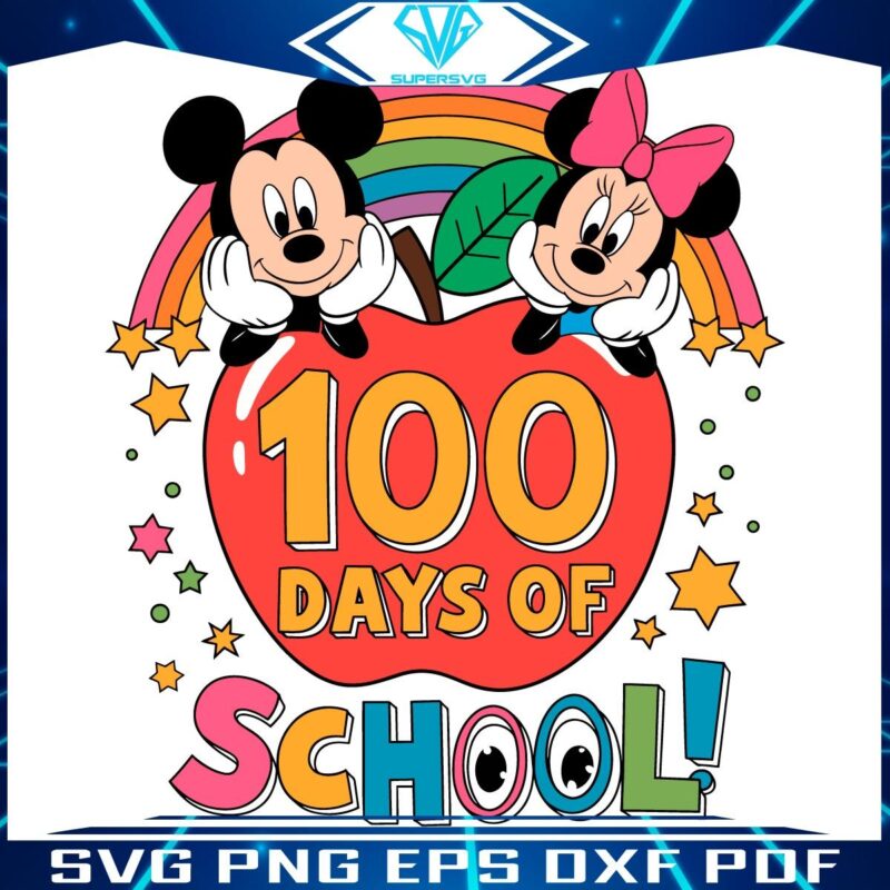 100 Days Smarter with Mickey Minnie Apple PNG Design