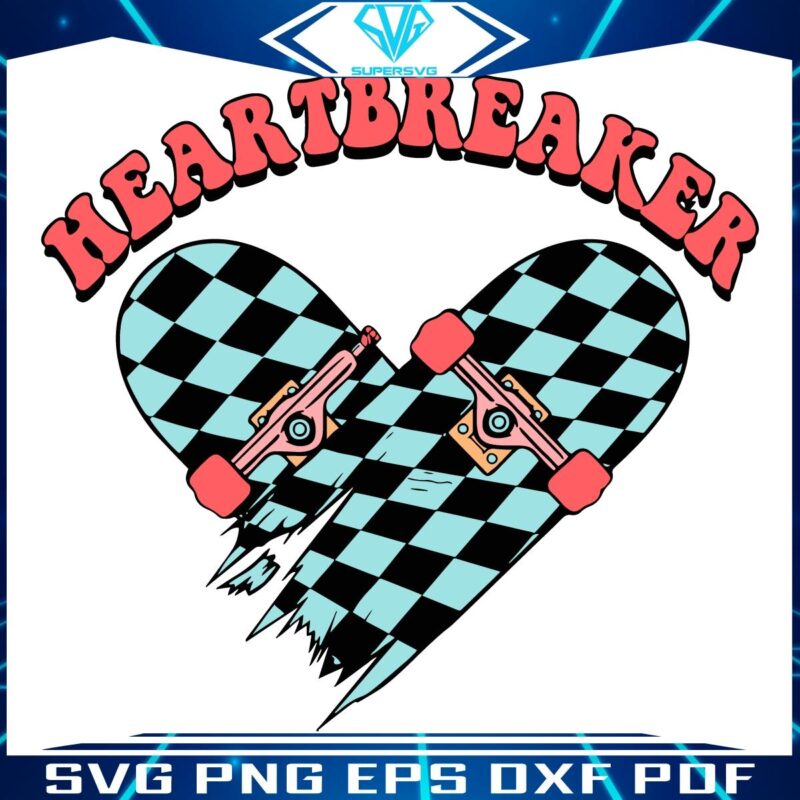 Heartbreaker Checkered Skateboard Valentine SVG Design Fun