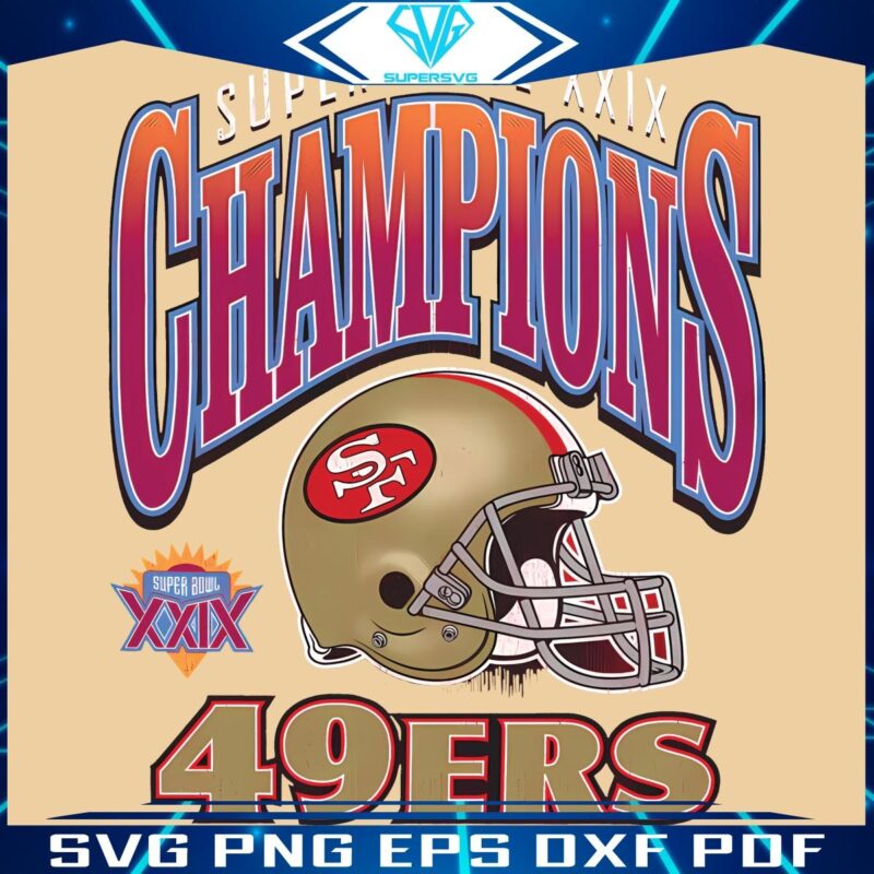 Vintage 49ers Super Bowl XXIX Champs Football Helmet PNG