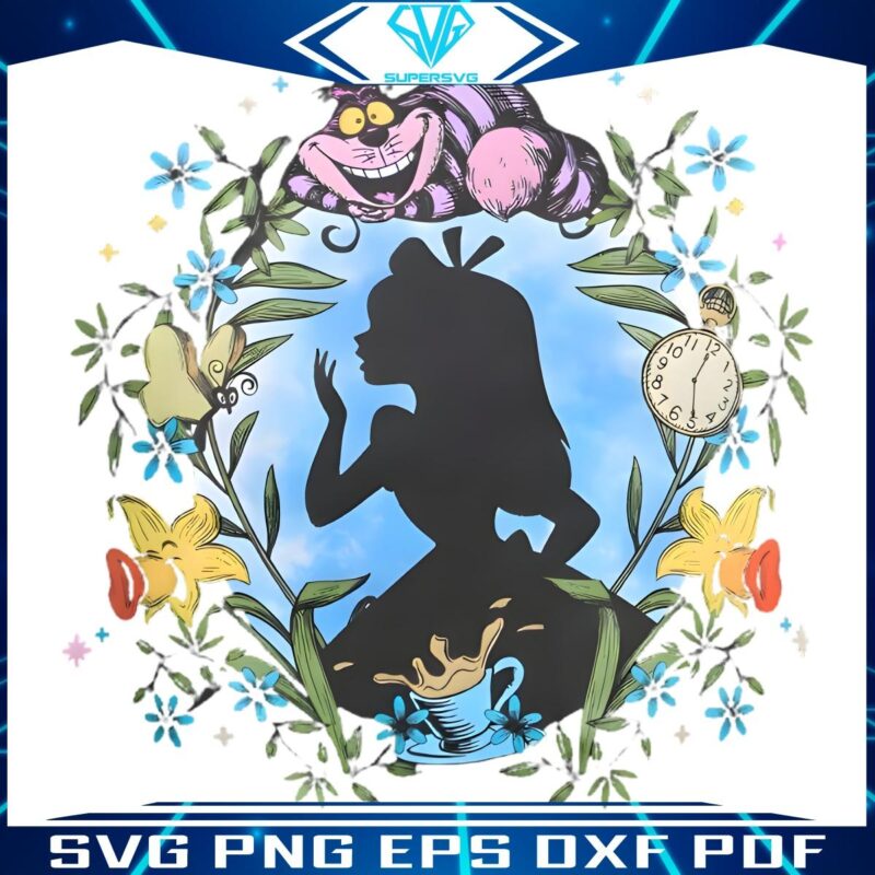 Enchanting Alice in Wonderland Floral Silhouette PNG Magic