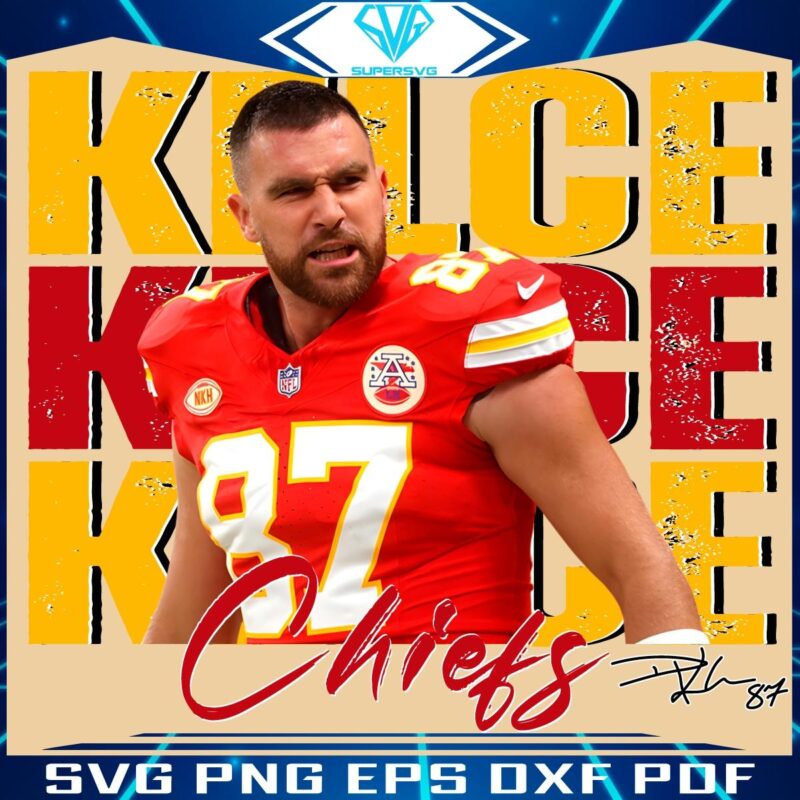 Retro Travis Kelce 87 Chiefs Football Star PNG