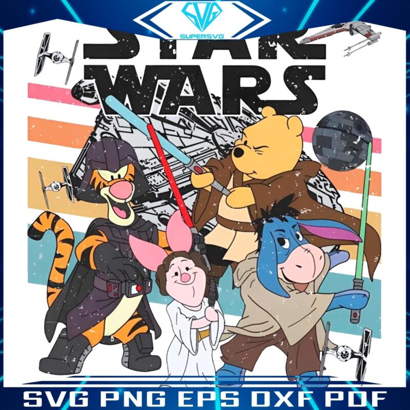 Retro Star Wars Meets Pooh Friends Vintage PNG Adventure