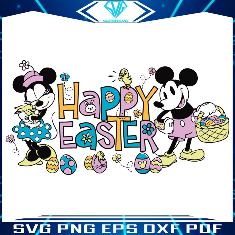 Vibrant Easter Fun Mickey Minnie Mouse SVG Delight