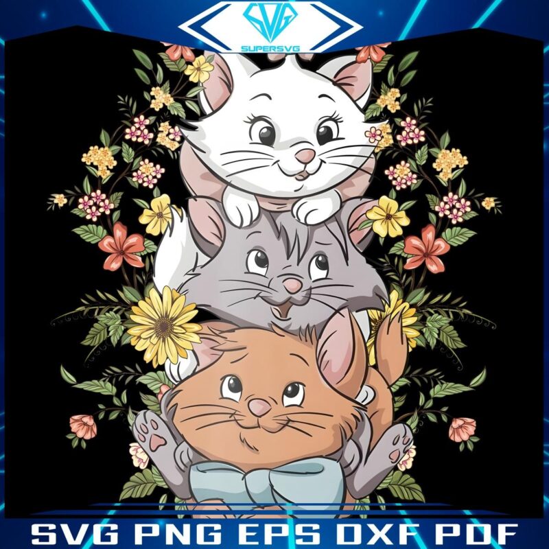 Vintage Floral Disneys Aristocats Marie Toulouse Berlioz SVG