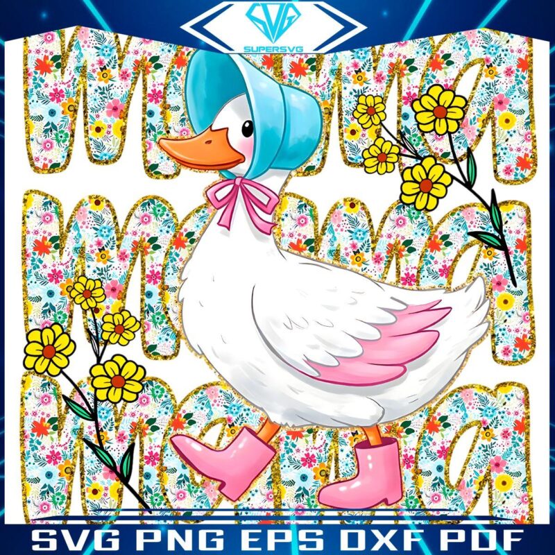 Adorable Floral Goose Mom in Boots Cute PNG Design