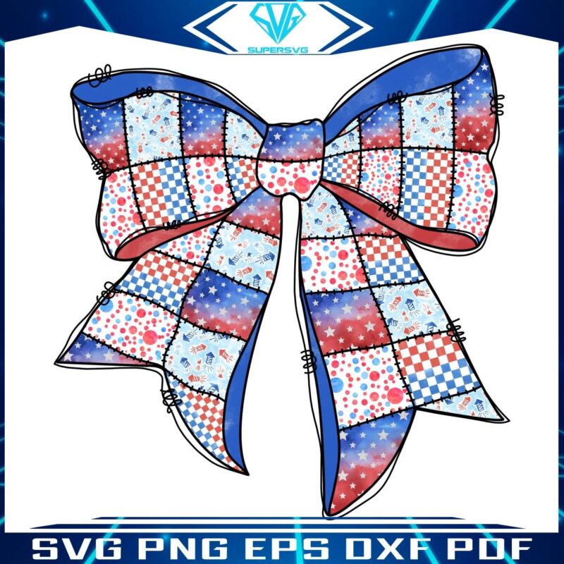 Coquette Patchwork Bow Red White Blue in SVGPNG