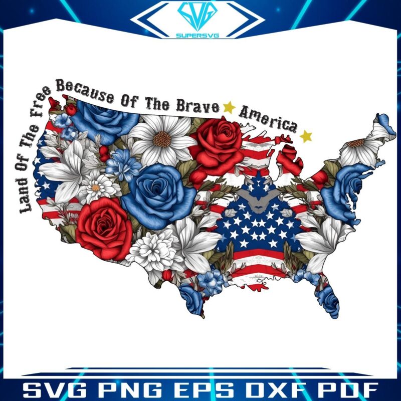 Floral USA Map Brave Hearts in the Land of the Free PNG