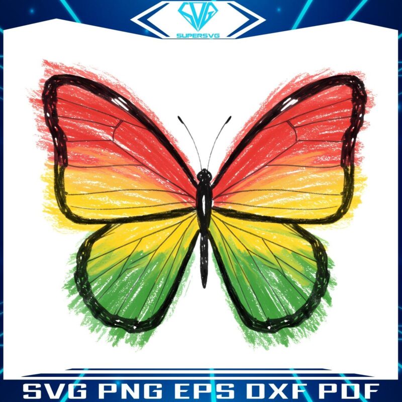 Vibrant Juneteenth Butterfly Red Yellow Green PNG Art