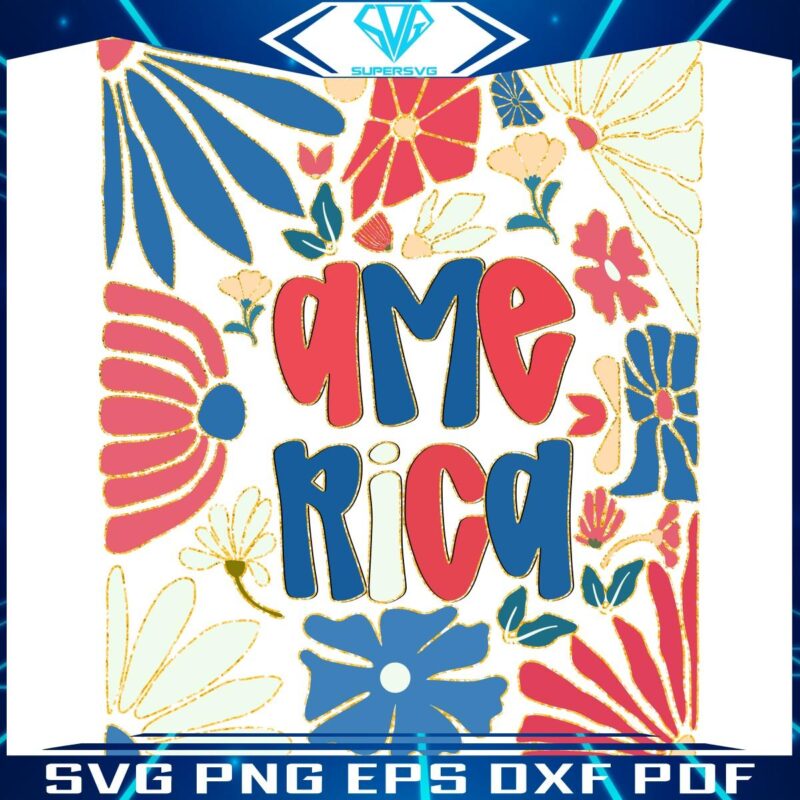 Vintage 4th of July Retro Floral Red White Blue PNG Magic